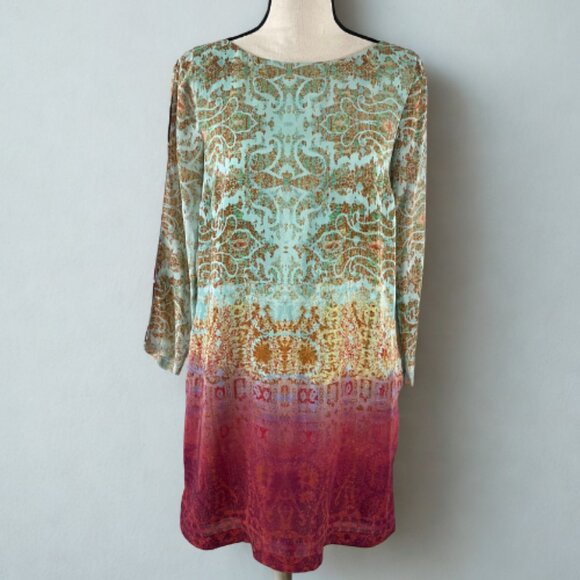 Maeve by Anthropologie Silk Shift Dress XS - Ombré Boho - Cutout Sleeves - EUC - Picture 1 of 7